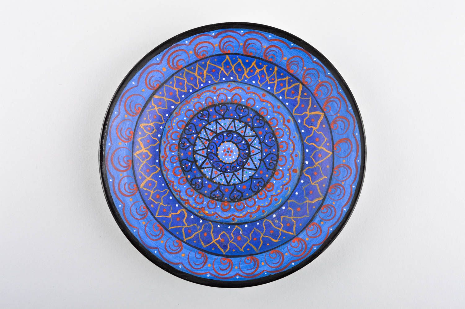 Handmade blauer bemalter Keramik Wandteller Wohn Accessoire Haus Deko  foto 5