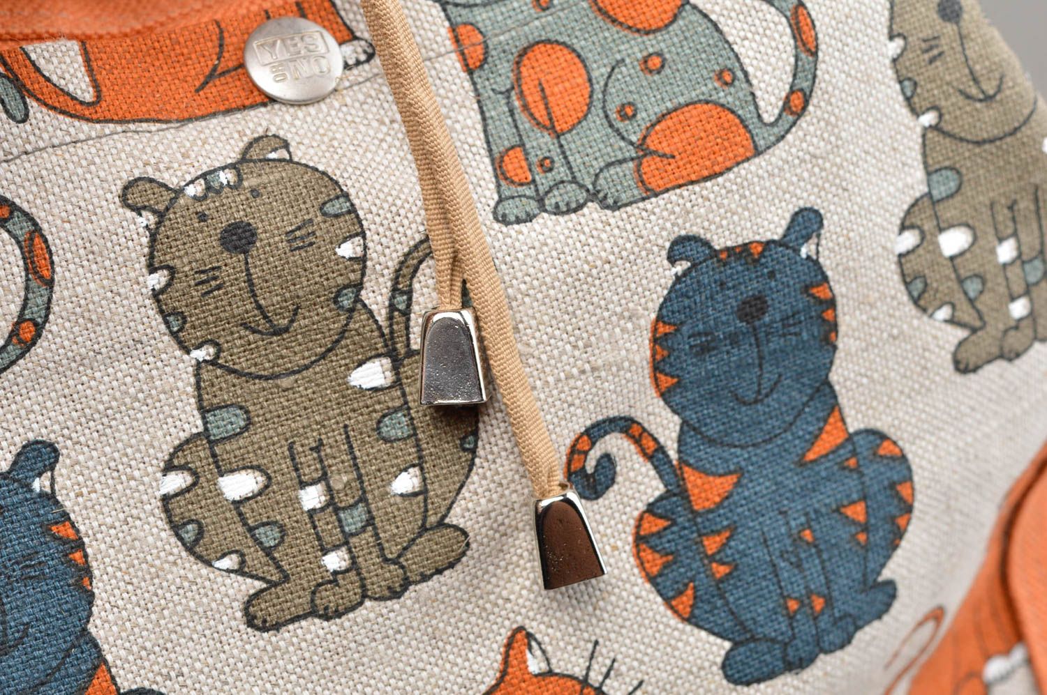 Sac à dos fait main Sac tendance Cadeau original orange avec imprimé Chats photo 5