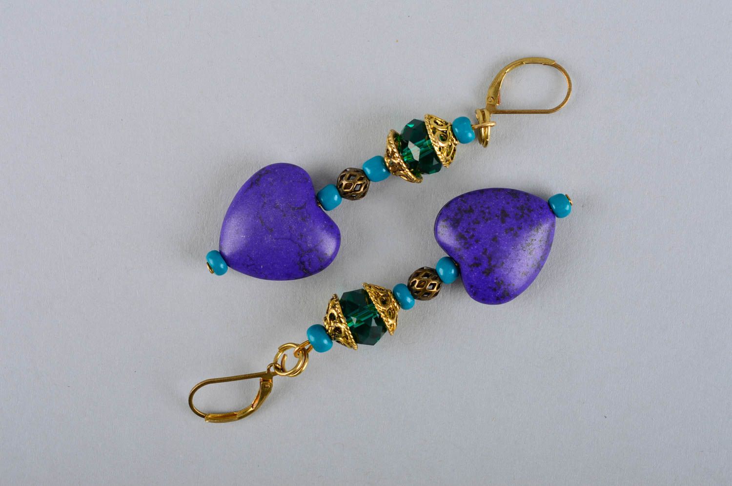 Unique unusual earrings handmade beaded accessories made of stones for present photo 4