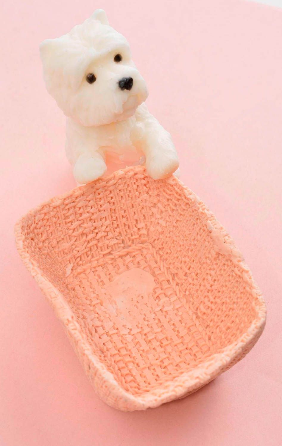 Jabón decorativo artesanal perrito en cesta artículo para baño regalo original foto 4