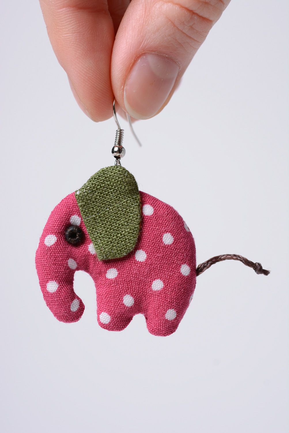 Handmade textile linen and cotton earrings in the shape of elephants photo 3