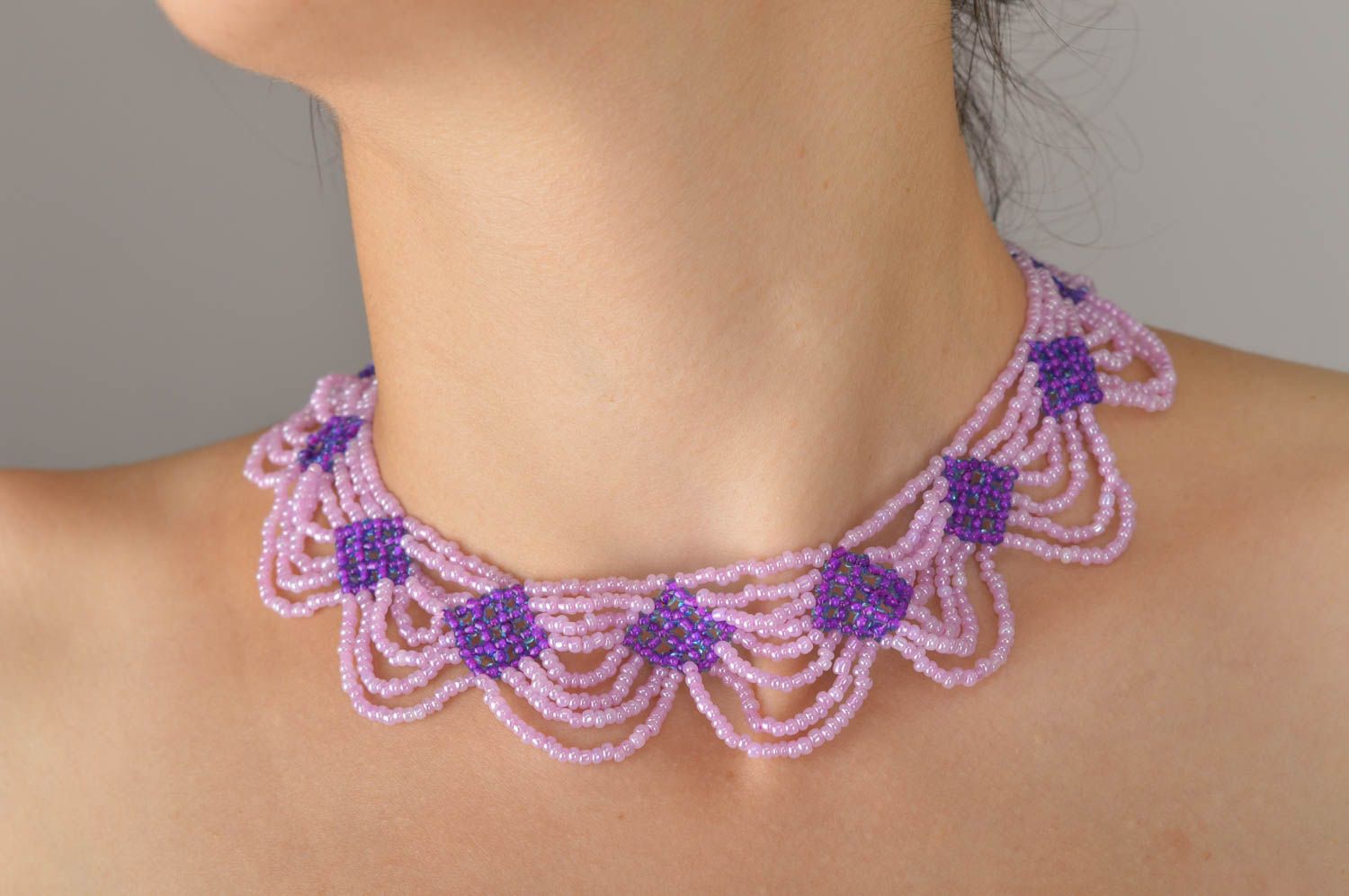 Rocailles Kette Damen Collier Halsketten Damen lila Halsketten Frauen handmade foto 5