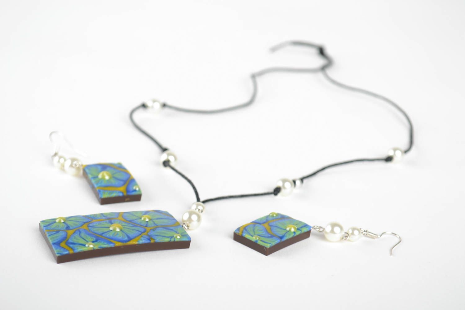 Handcrafted jewelry fashion earrings pendant necklace jewelry set polymer clay photo 3