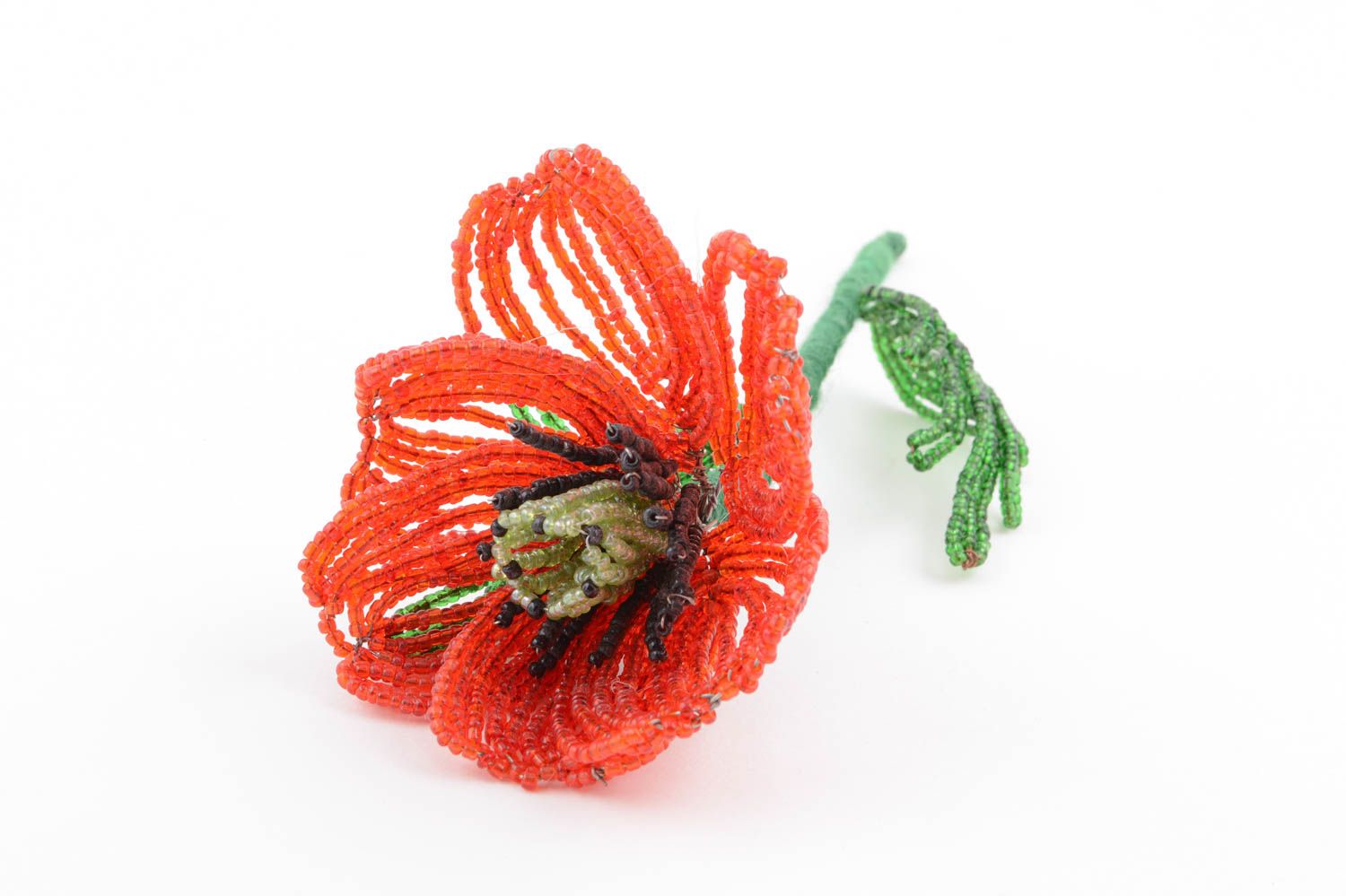 Flor de abalorios amapola hecha a mano regalo original decoración de hogar foto 3