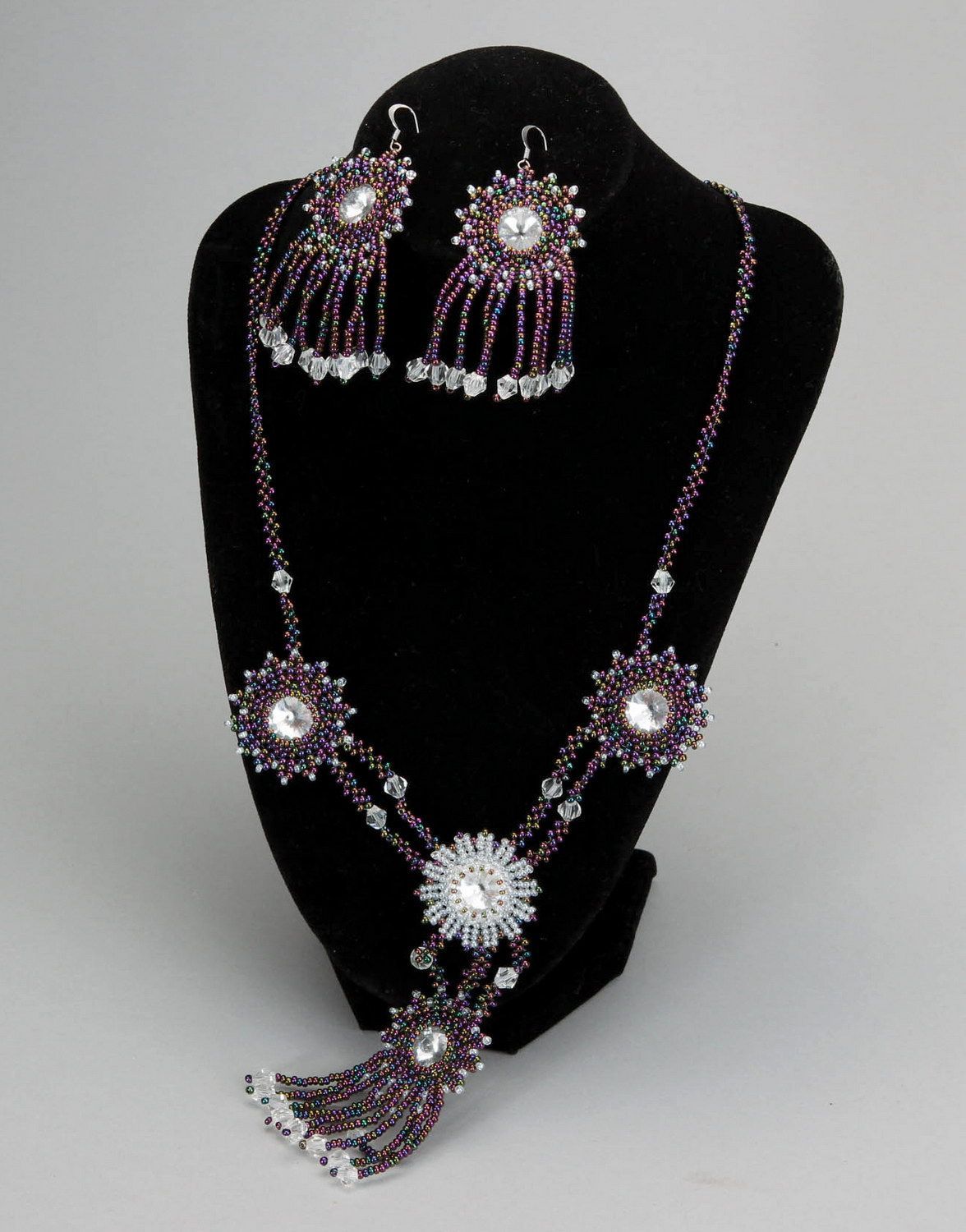 Ensemble de bijoux en cristal, rivoli, perles collier et boucles d'oreilles photo 4