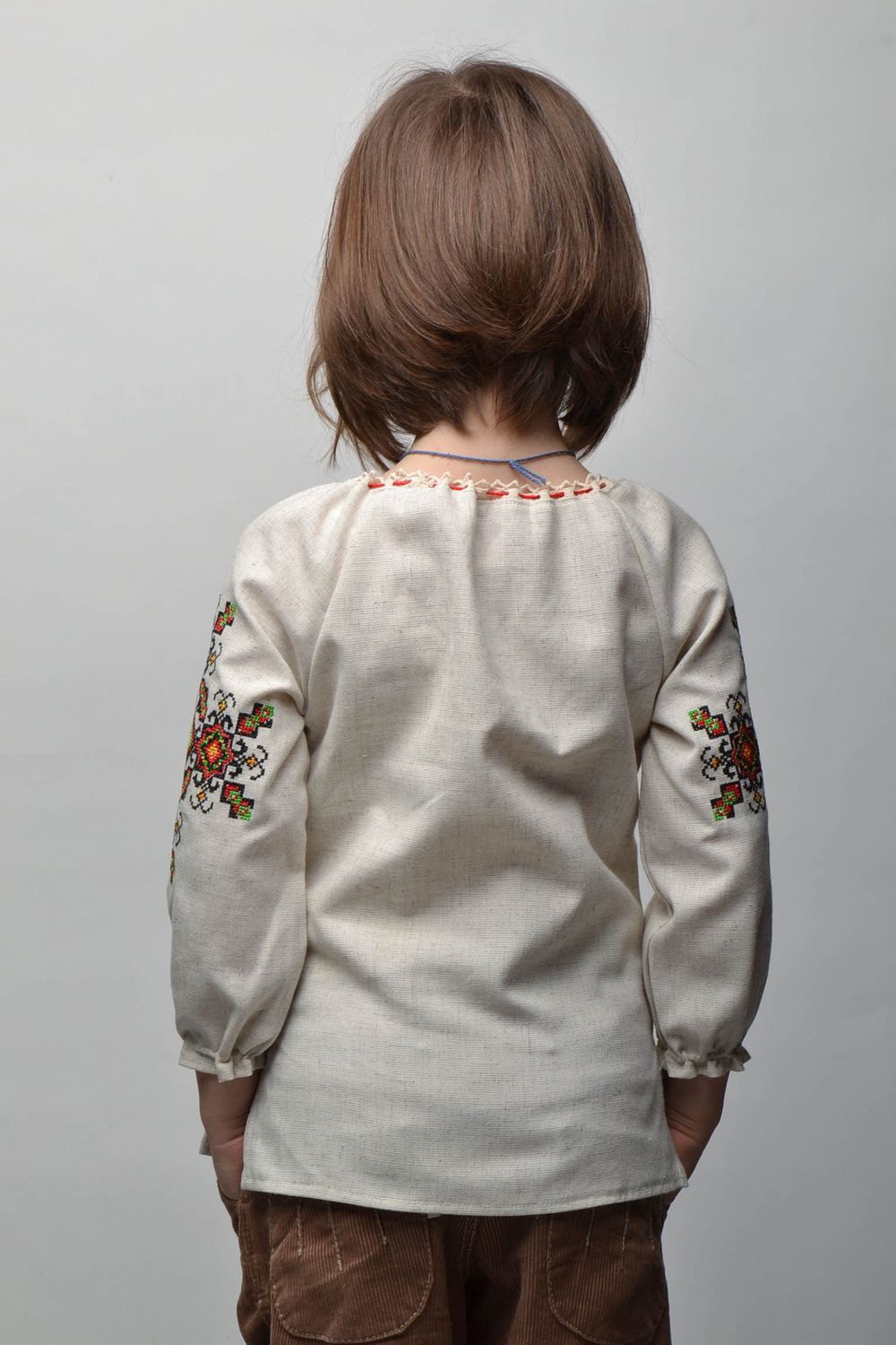 Ukrainian ethnic embroidered shirt with long sleeves for 5-7 years old kids photo 4