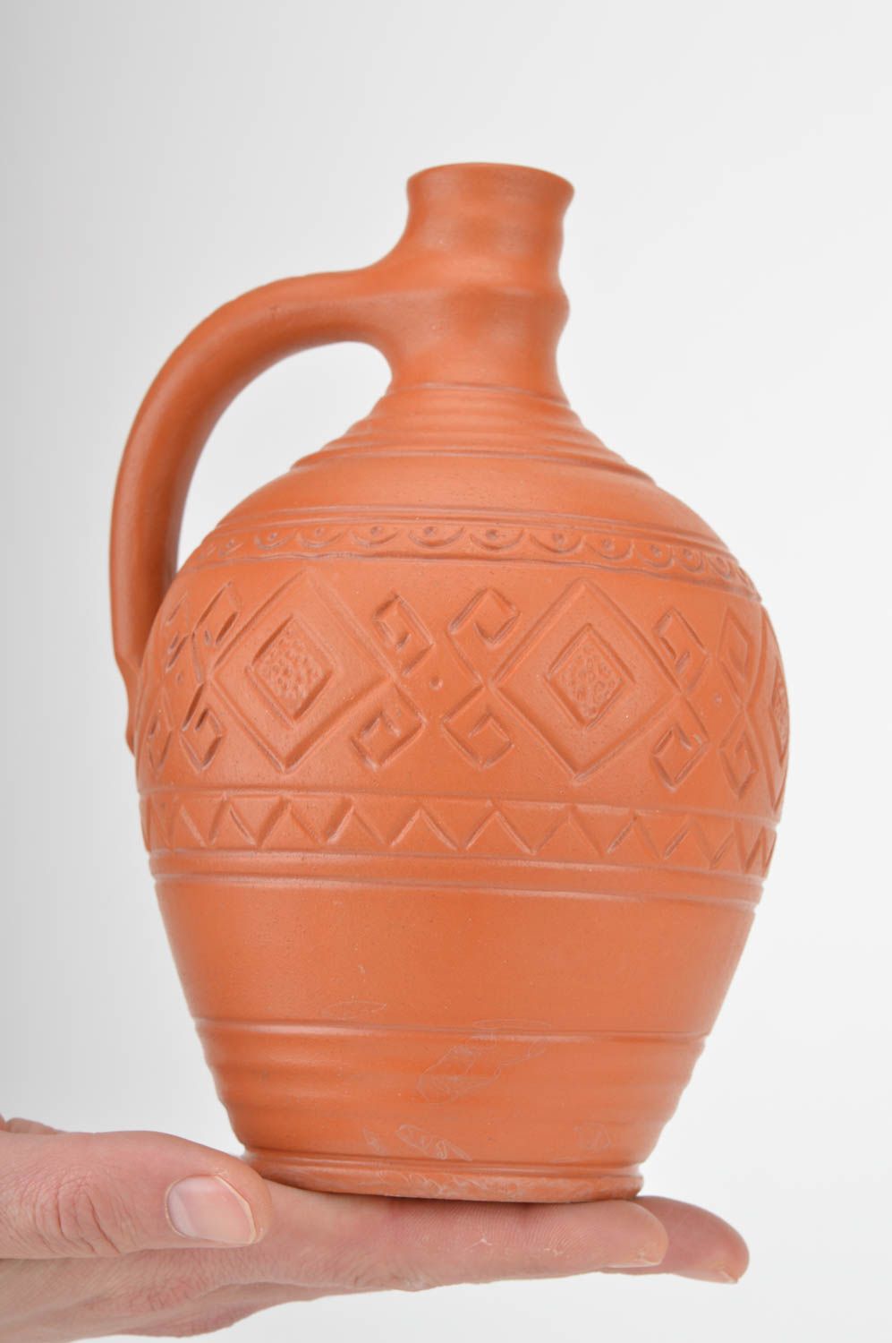 12 oz ceramic terracotta color wine bottle shape carafe with handle 2 lb photo 3