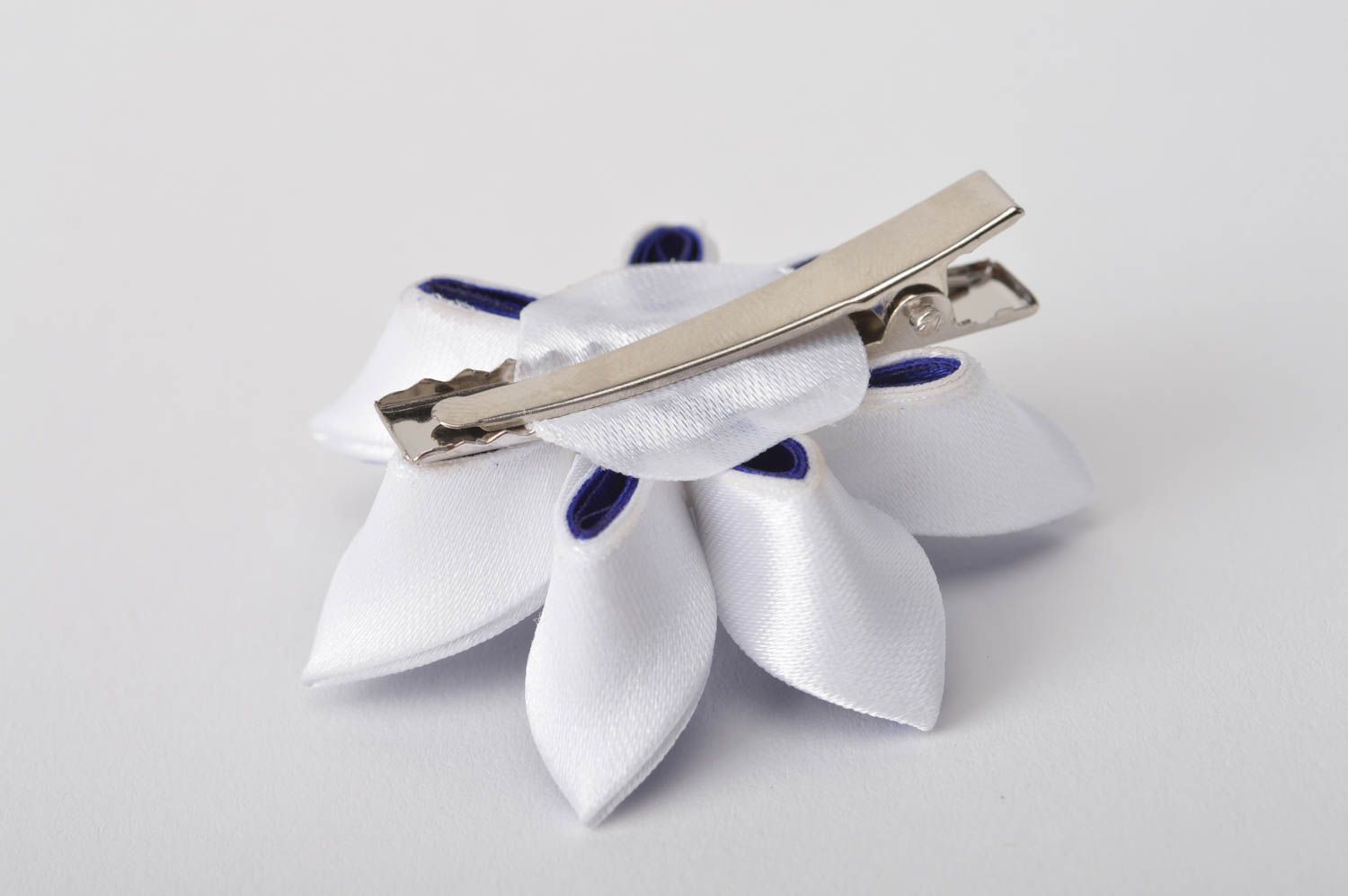 Pince cheveux faite main Barrette fleur kanzashi bleu-blanc Cadeau pour enfant photo 4