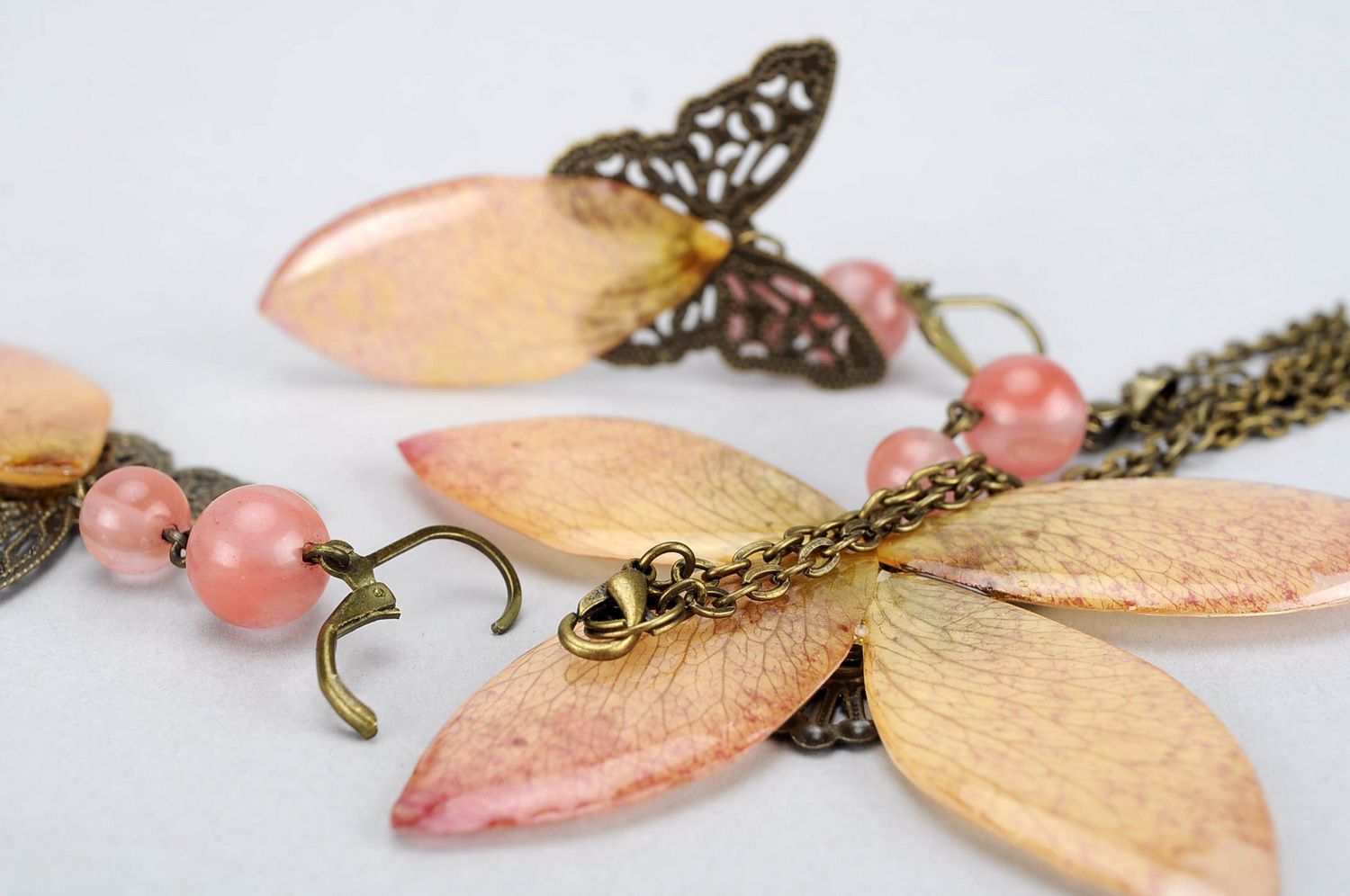 Jewelry set made of bronze & epoxy resin earrings & pendant photo 3