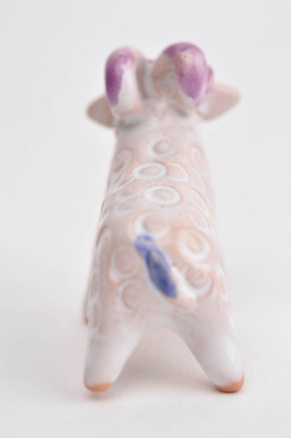 Handmade Keramik Deko Figur aus Ton Tier Statue Miniatur Figur weißes  Schaf foto 9