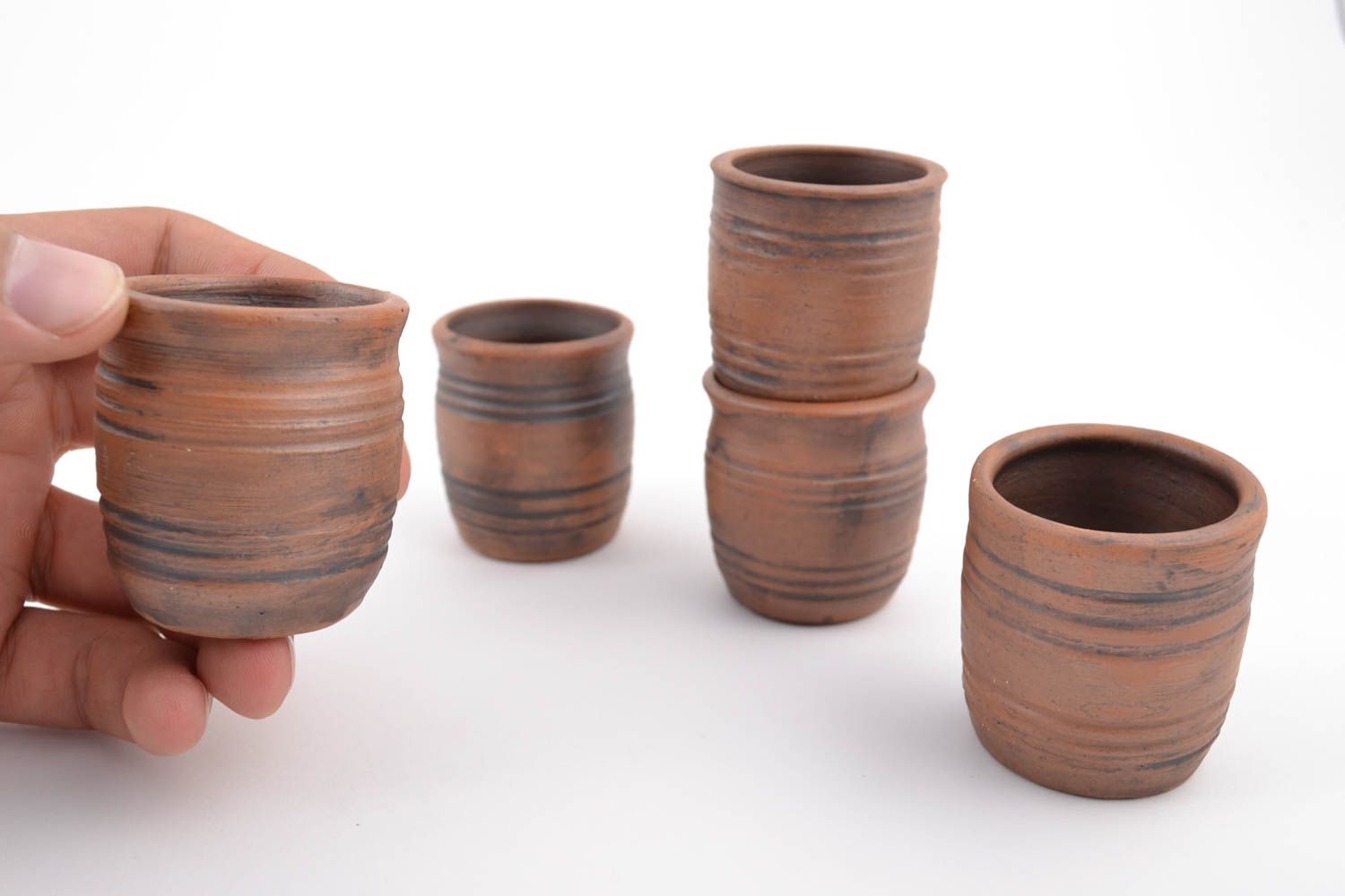 Unusual design handmade ceramic shot glasses set 5 pieces 50 ml each photo 2
