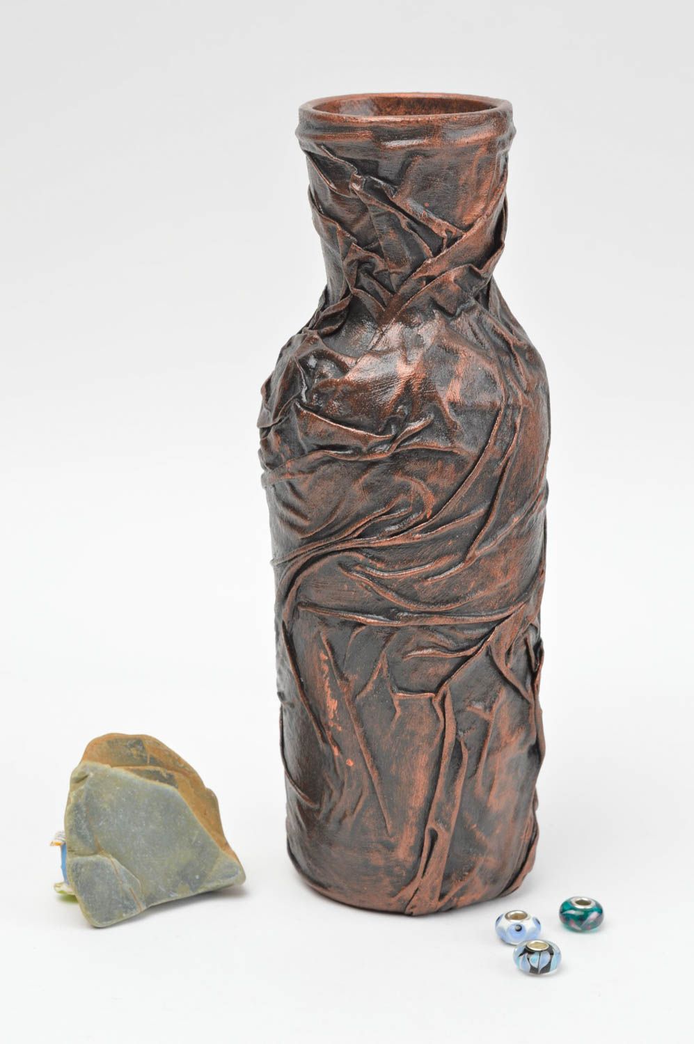 Vase en verre et tissu fait main Déco maison marron original Cadeau pour femme photo 1