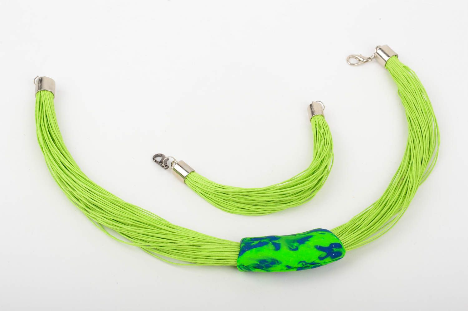 Collier fantaisie Bracelet fait main fils vert fluo Accessoire pour femme photo 4