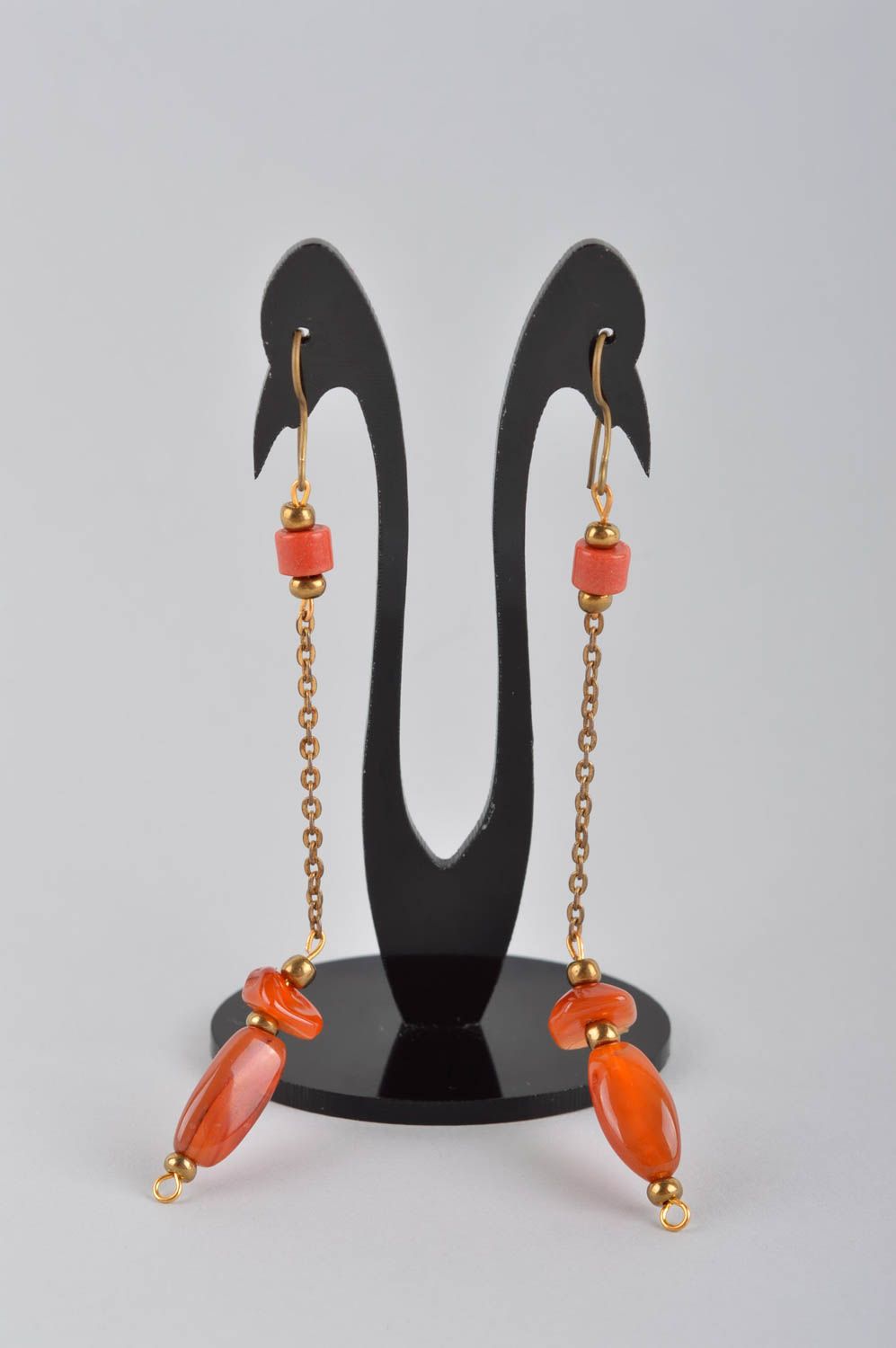 Boucles d'oreilles pendantes Bijou fait main fines orange Cadeau femme photo 2