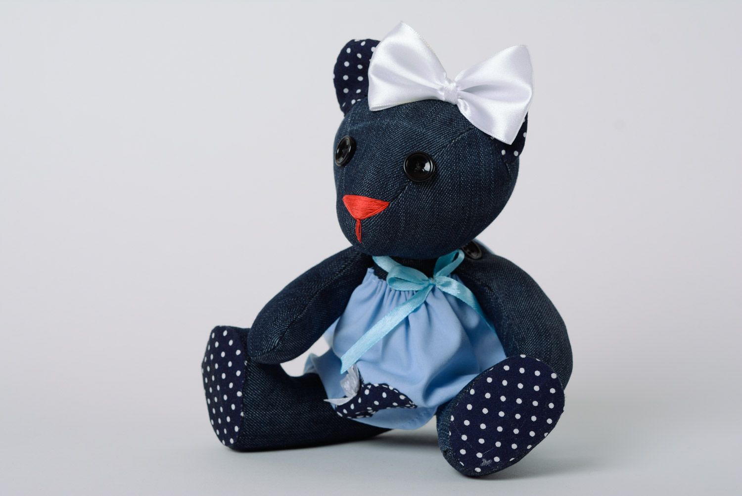 Мягкая игрушка из ткани ручной работы синяя медведица для детей и дома красивая фото 5