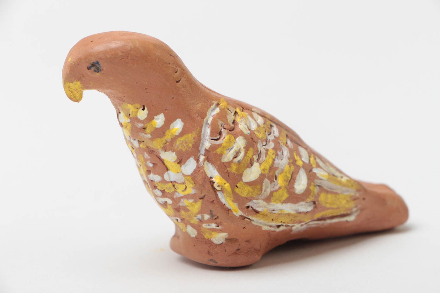 Petit sifflet en céramique écologique fait main brun en forme d'oiseau photo 3