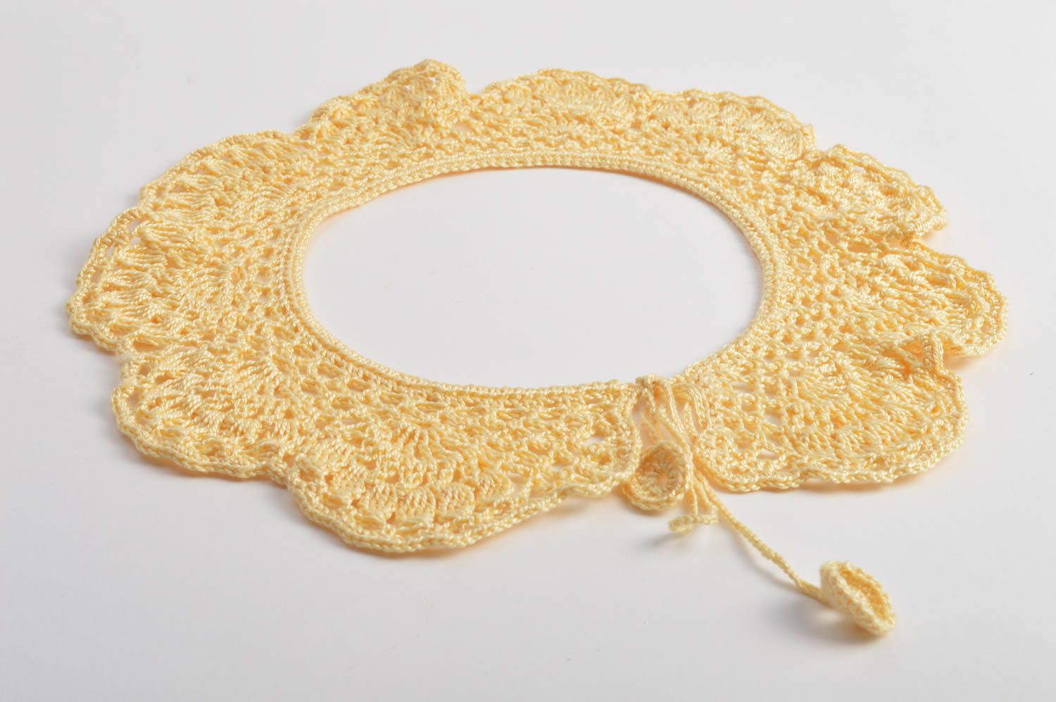 Col détachable tricoté en fils de coton accessoire fait main jaune claire photo 3