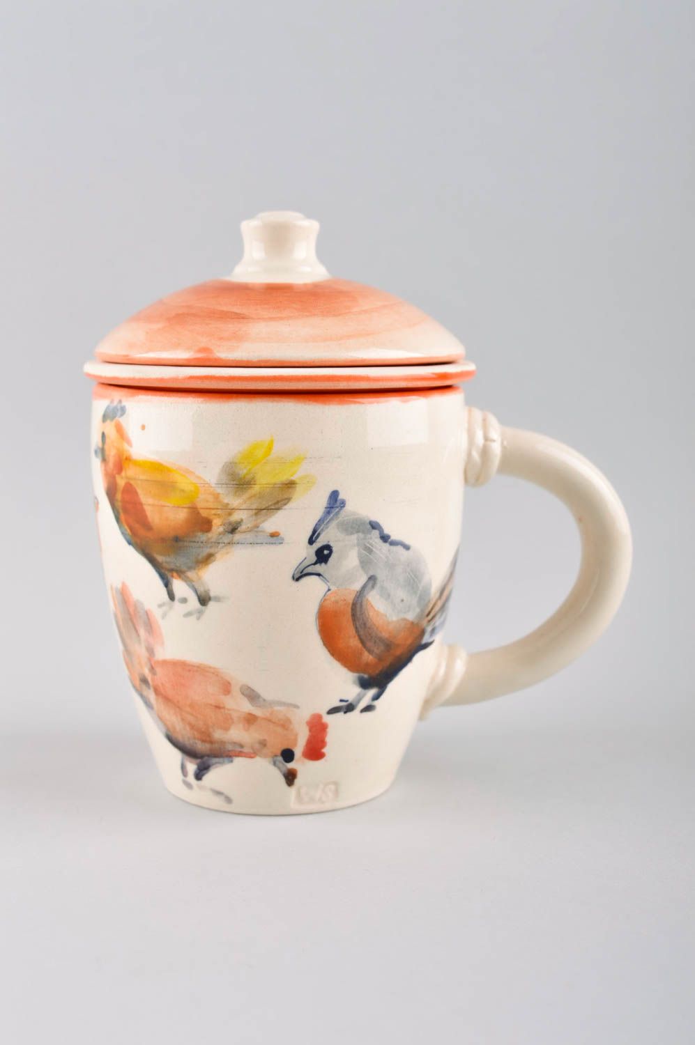 Ceramic coffee or tea cup with lind and art style bird painting photo 2