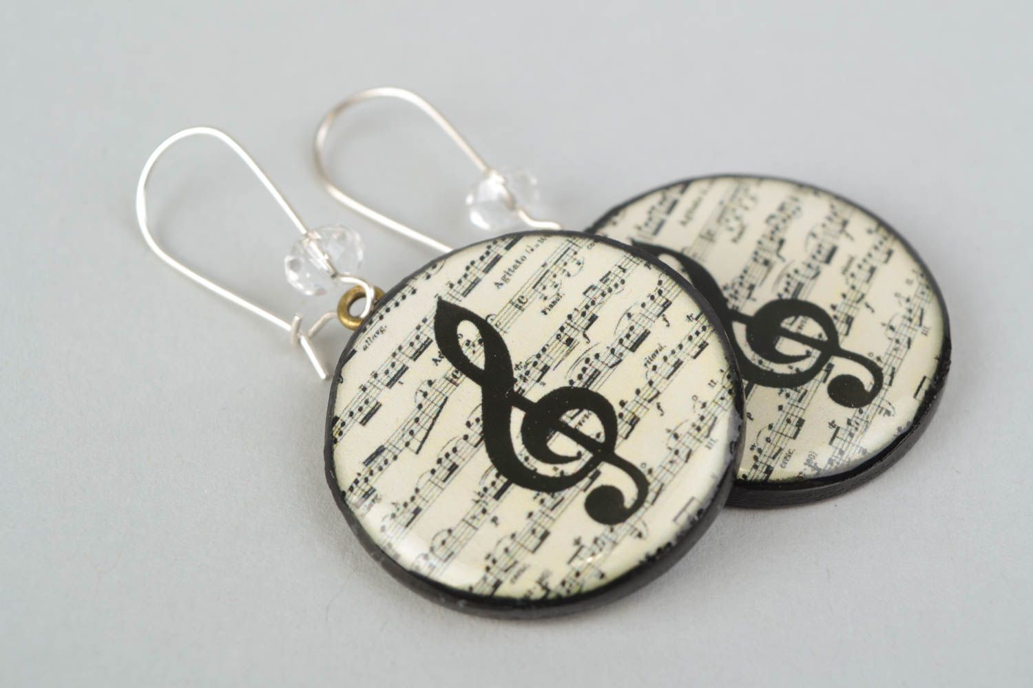 Polymer clay earrings with decoupage pattern photo 1