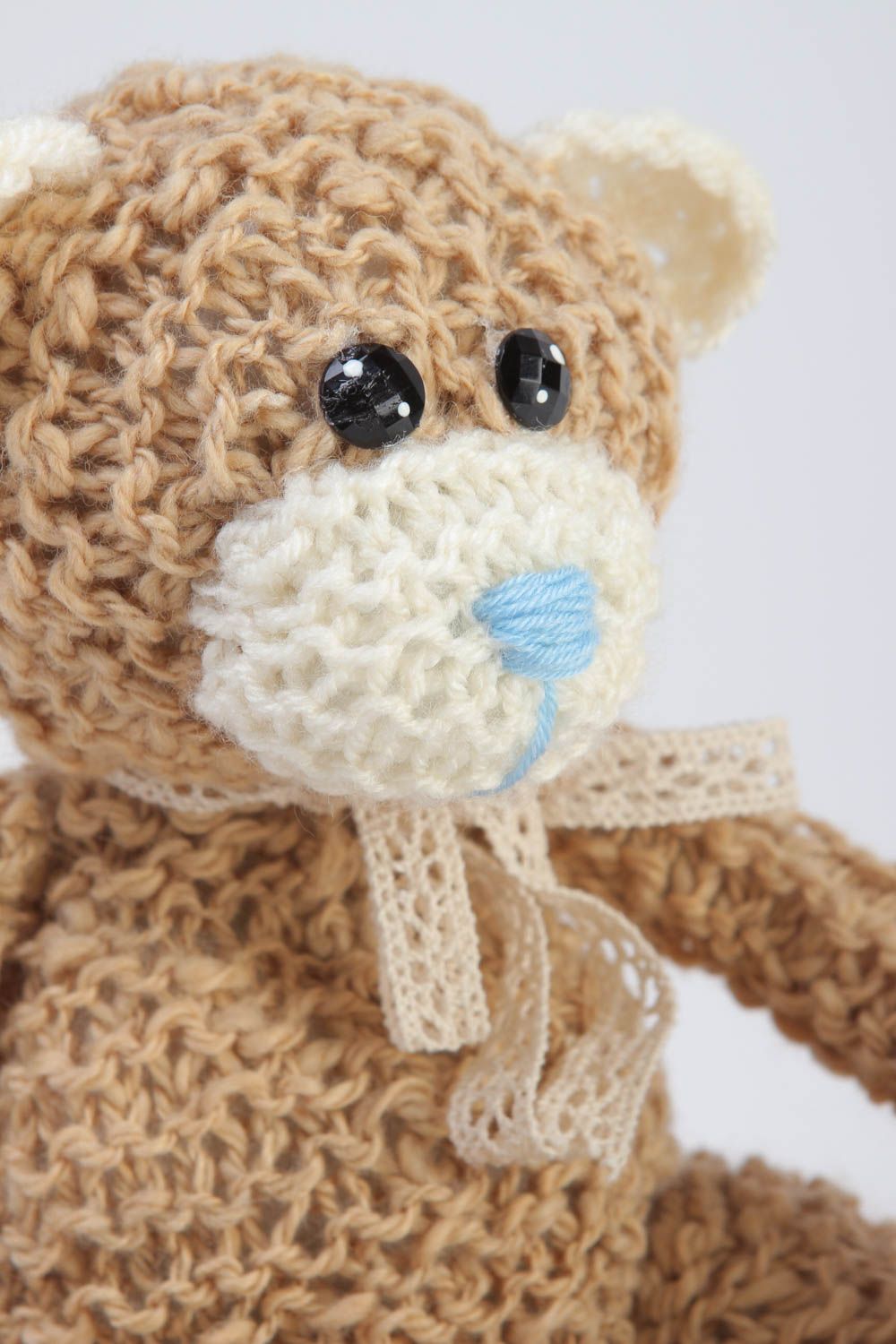 Jouet tricoté Peluche faite main ourson brun en fils au crochet Cadeau enfant photo 3