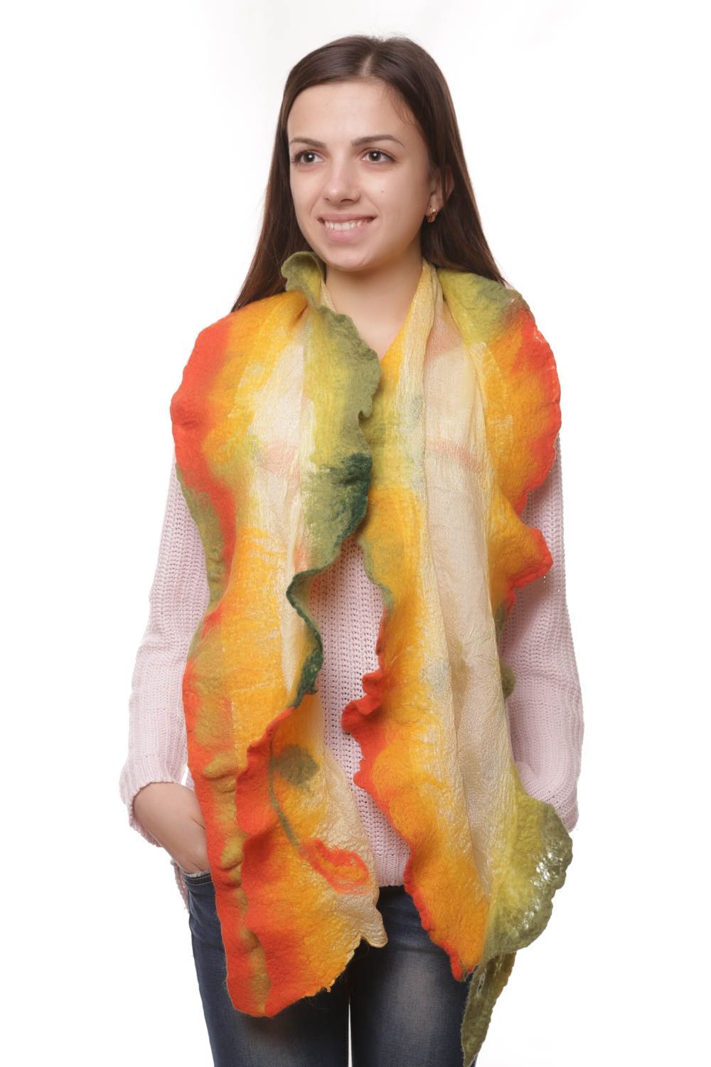 Silk scarf with felting Autumn photo 1
