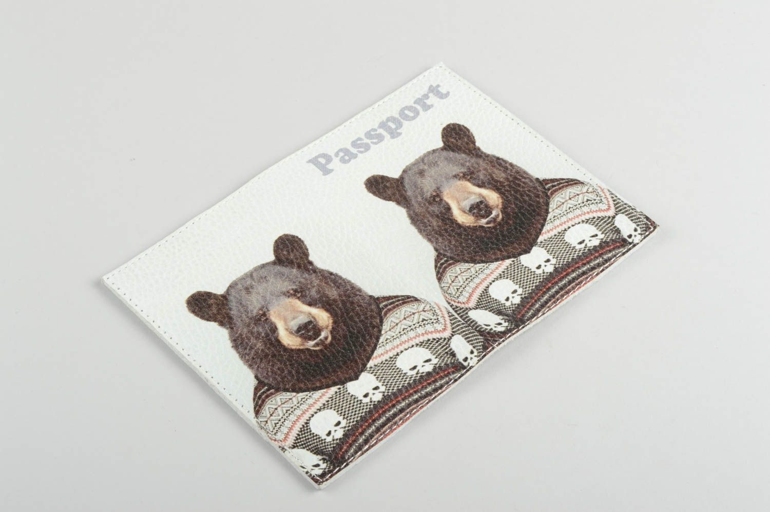 Étui passeport cuir fait main Protège-passeport avec ours Accessoire homme photo 2