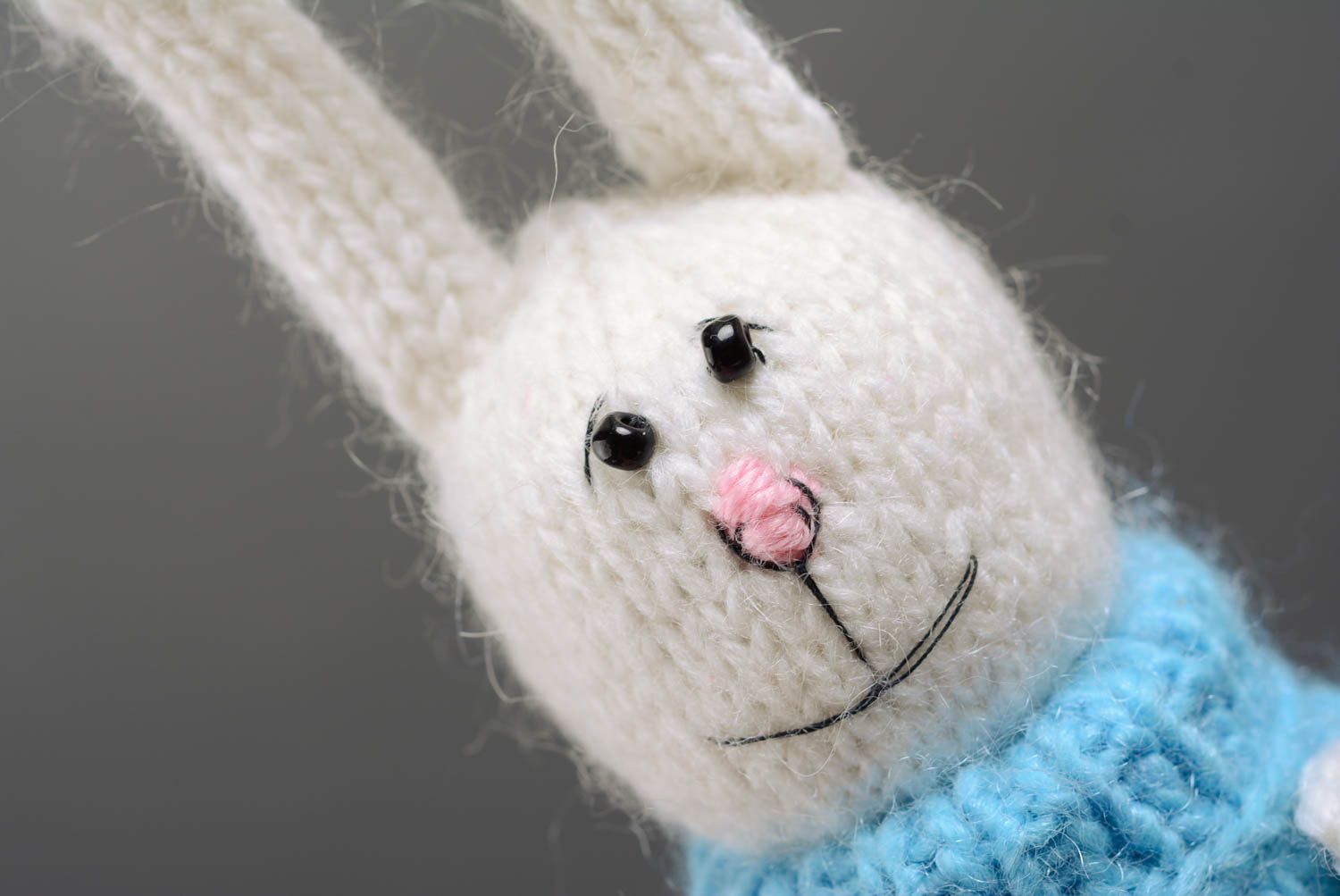 Handmade designer acrylic and wool knitted soft toy hare for children photo 2