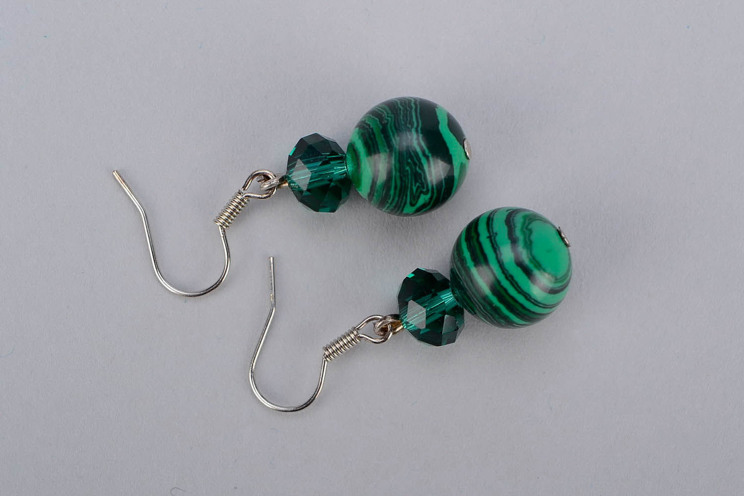Earrings with malachite and crystal photo 4