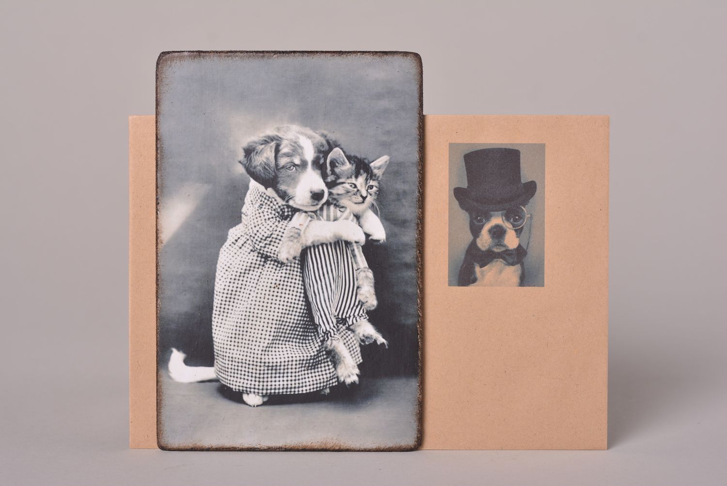 Открытка ручной работы поздравительная открытка с псом котом красивая открытка фото 1