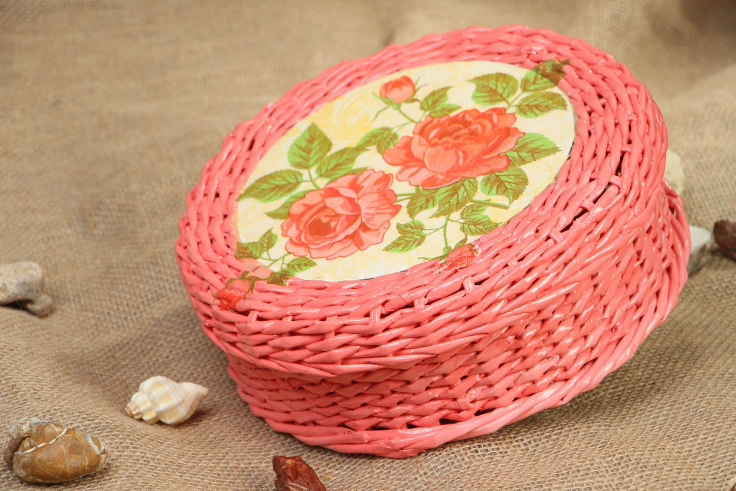 Woven paper jewelry box with lid photo 5