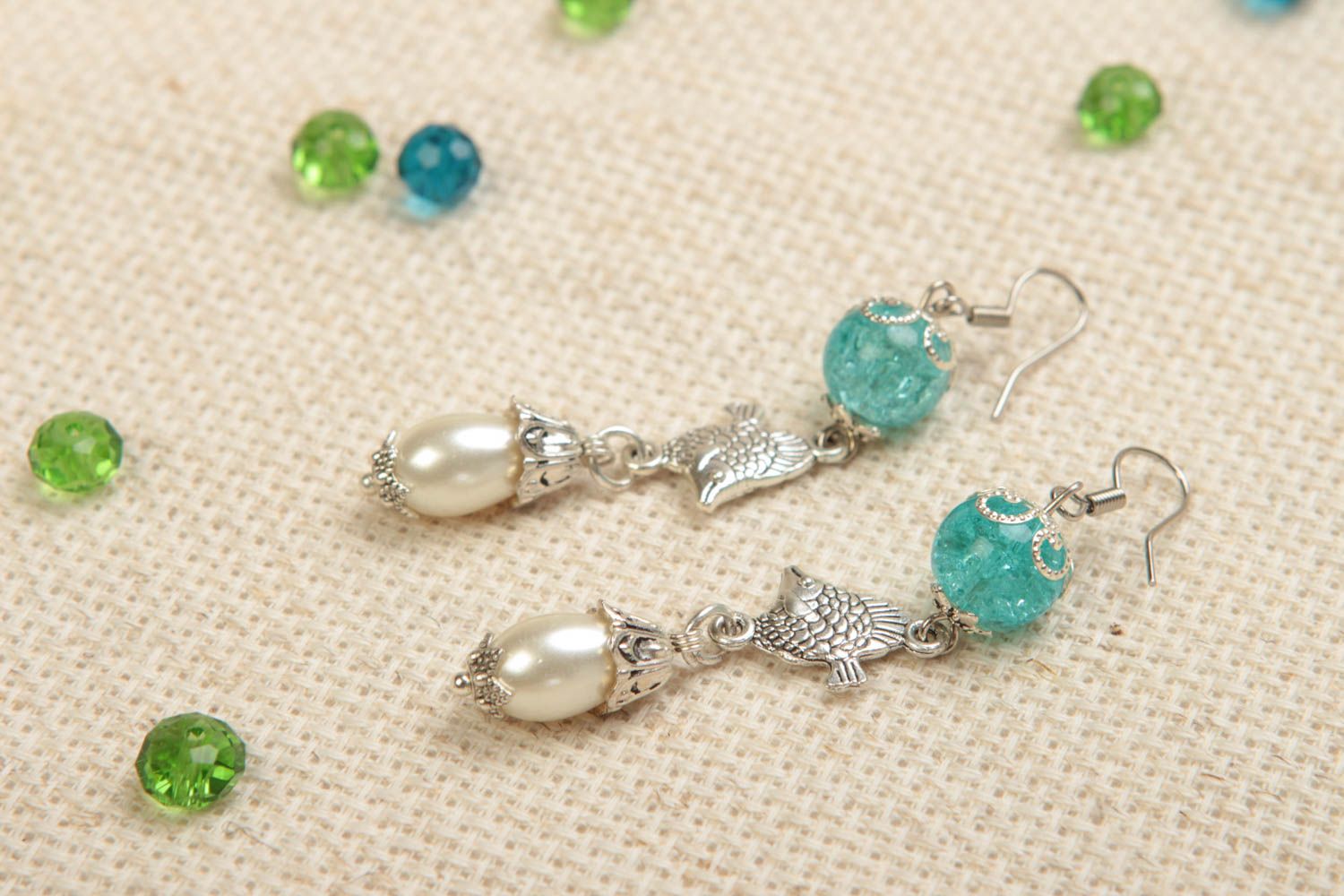Handmade metal earrings beaded stylish accessories cute beautiful jewelry photo 1