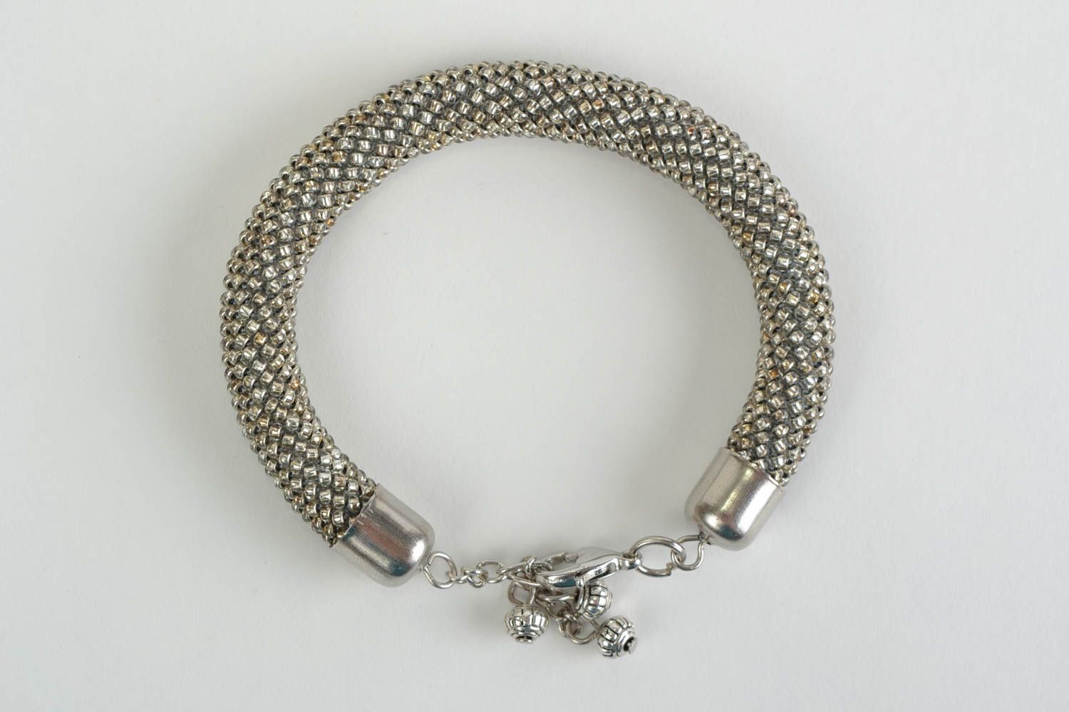 Grey bracelet cord made of Czech beads handmade designer accessory for girls photo 1