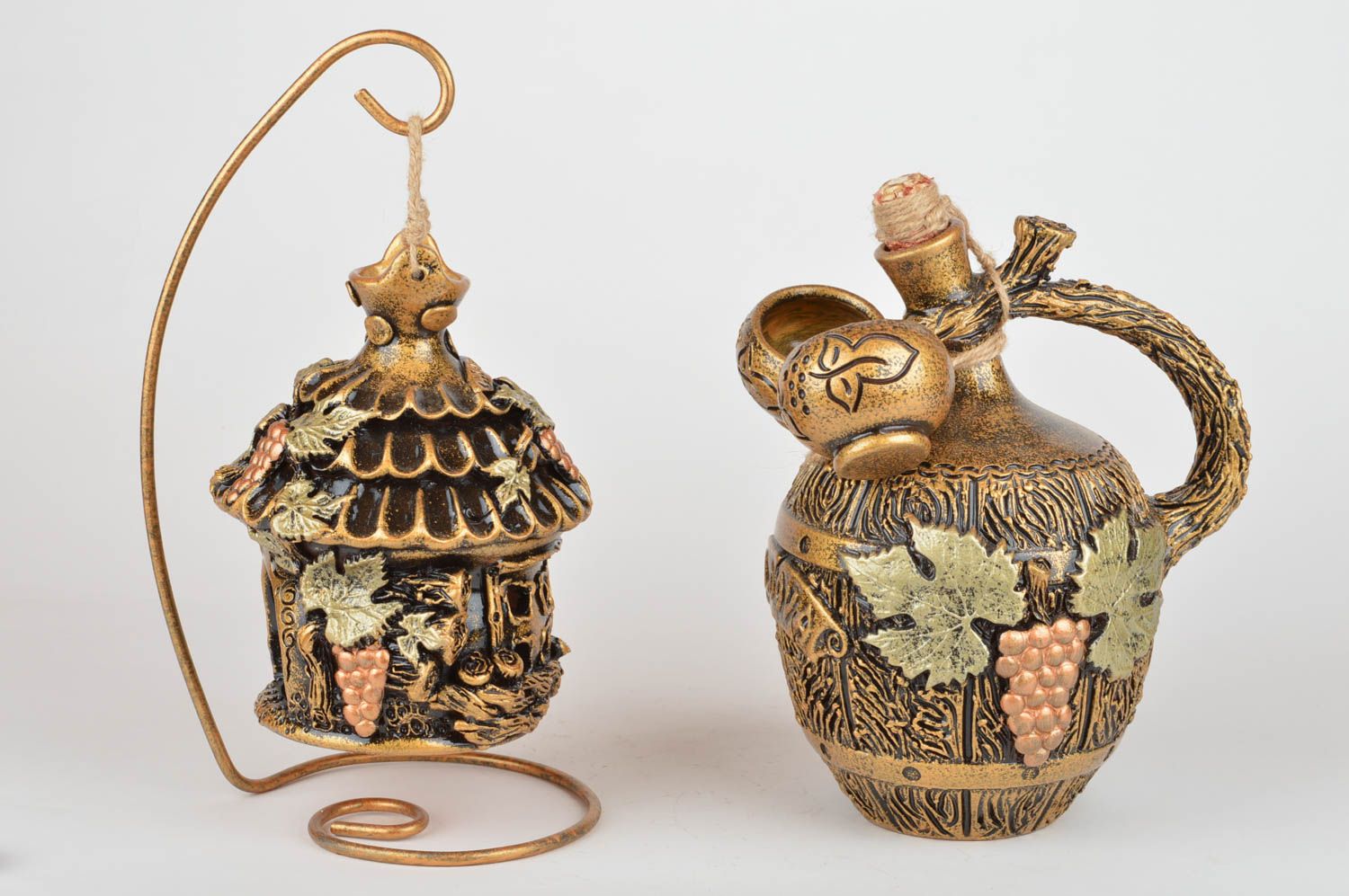 Cruche à vin et porte-bougie en terre cuite faits main céramique décorative photo 2