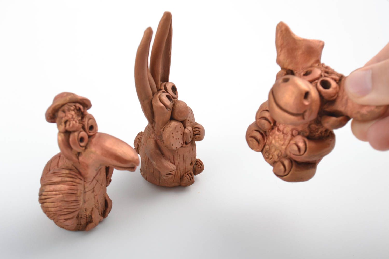 Figurine di animali fatte a mano in ceramica set di tre pezzi souvenir originale foto 4