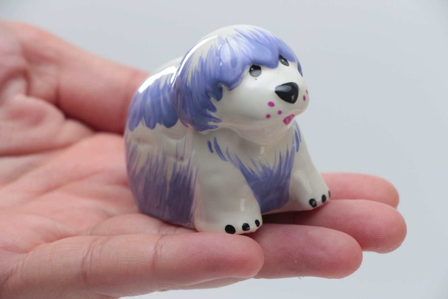 Figurilla de yeso hecha a mano pequeña pintada fundida original perrito foto 5