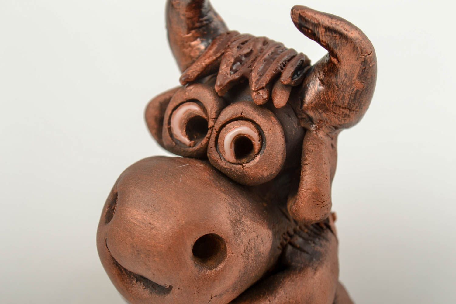 Handmade designer cow ceramic figurine unique clay interior statuette present photo 2