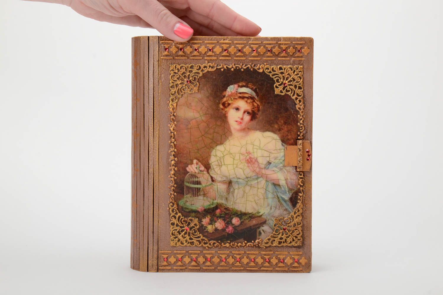 Dekorative Schatulle aus Holz in Form vom Buch handgemacht schön Vintage foto 5