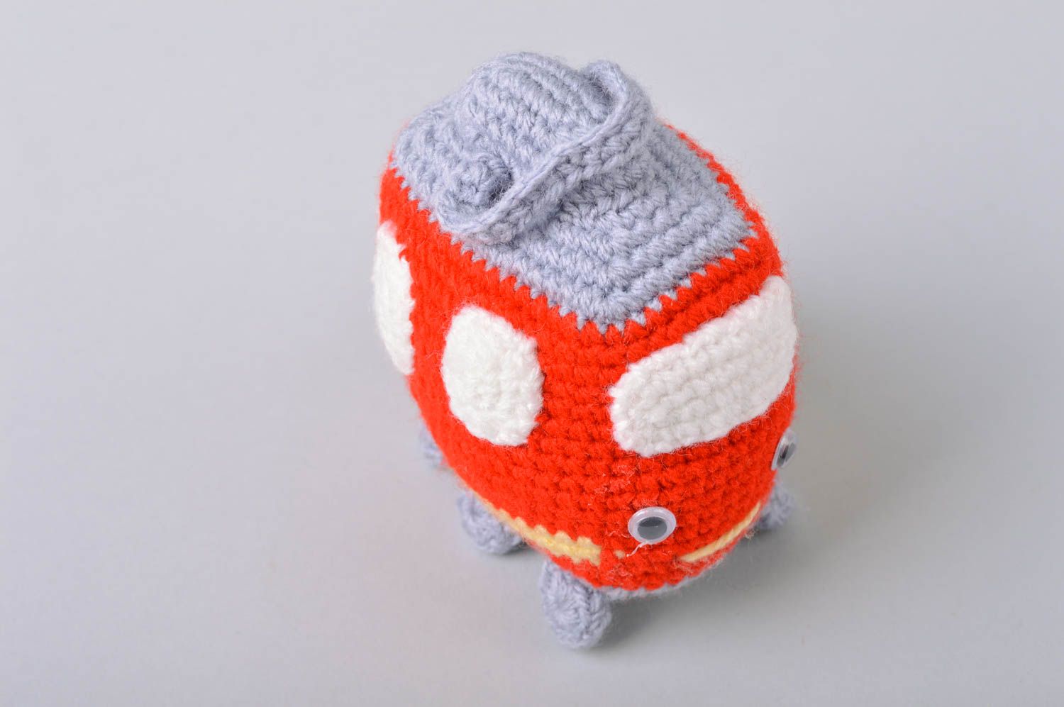 Small beautiful handmade soft red crocheted toy tram photo 4