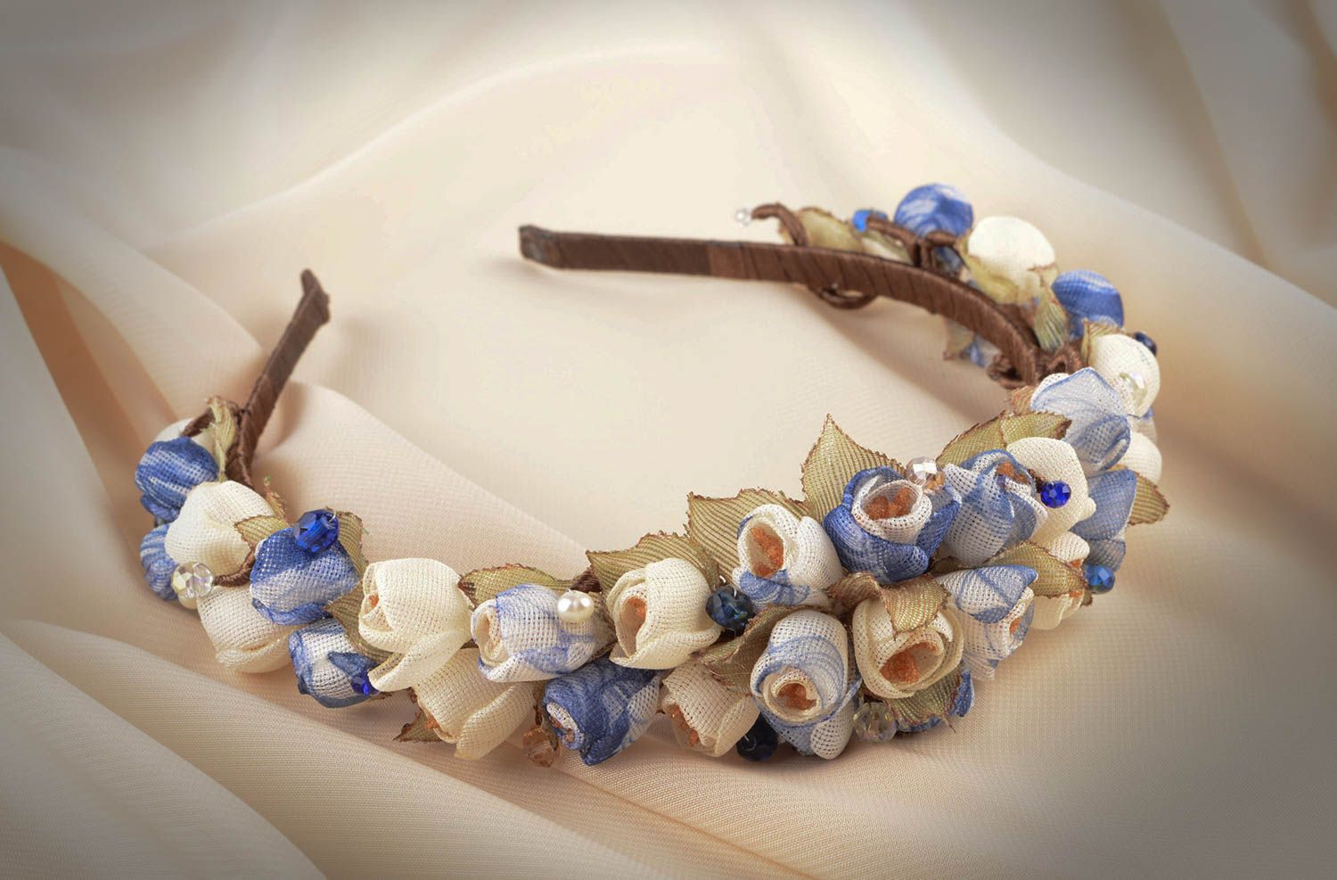 Handgemachter Schmuck Haarreif blau weiß Haarreif mit Blumen Haar Schmuck  foto 1