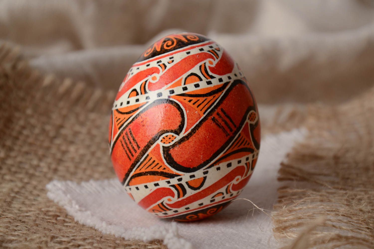 Beautiful designer handmade painted Easter egg decorated using waxing technique photo 1