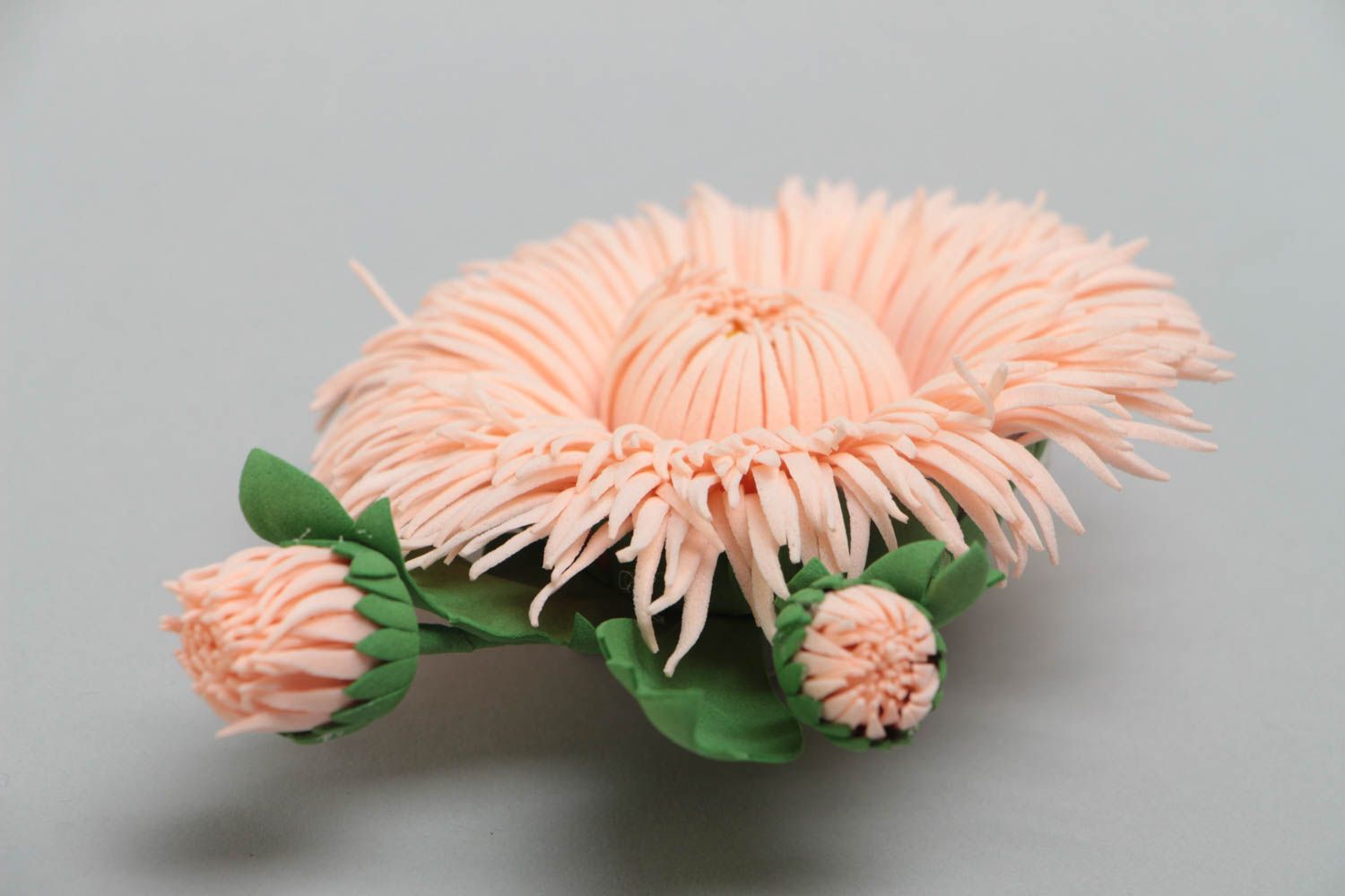 Handmade designer brooch hair clip with foamiran aster flower of pink color photo 3