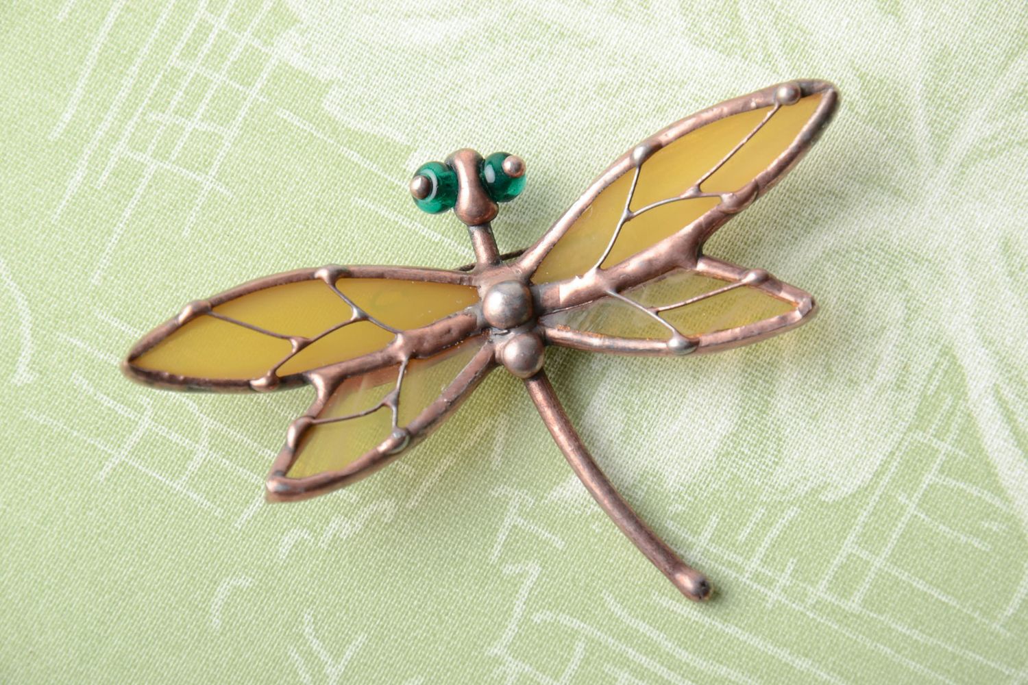 Handmade stained glass brooch in the shape of dragonfly photo 1