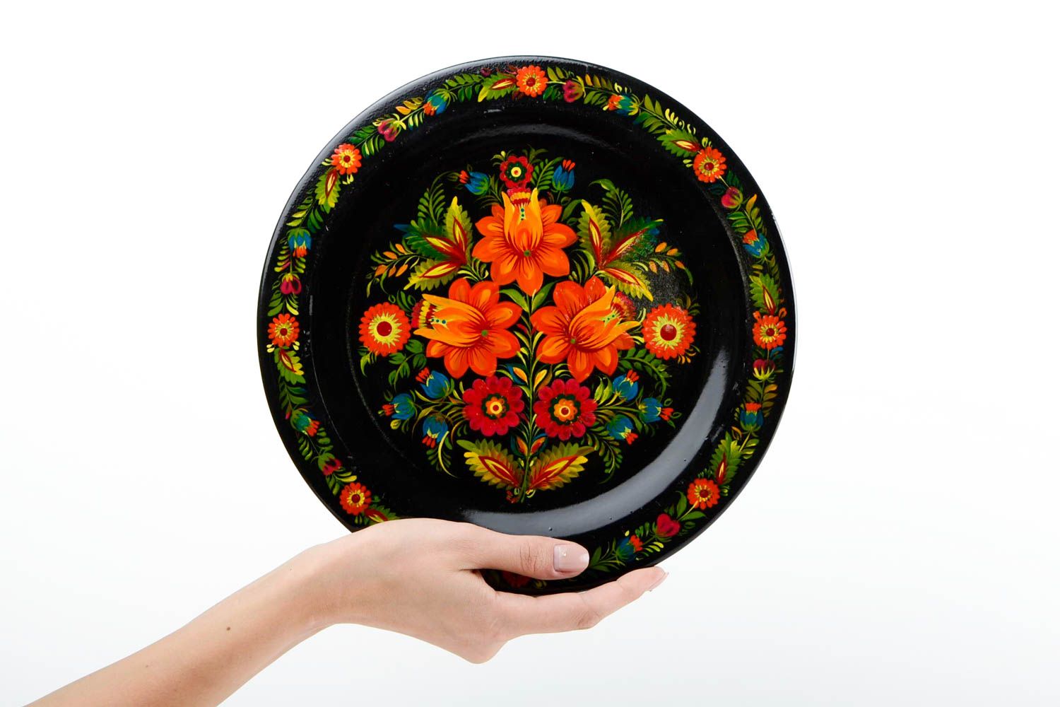 Assiette décorative faite main Assiette peinte à motifs floraux Déco maison photo 2