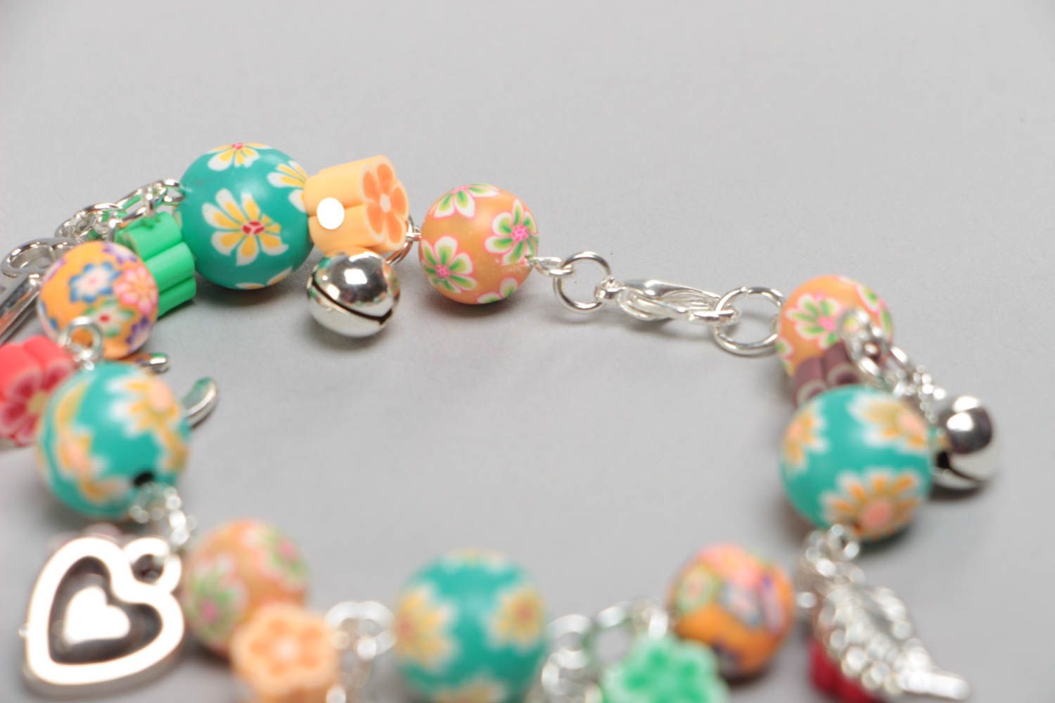 Beautiful children's designer handmade polymer clay bracelet with charms photo 4
