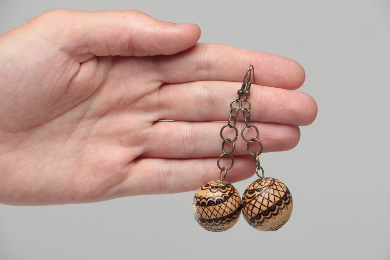 Ball earrings wooden jewelry handmade earrings for girls designer accessories photo 5