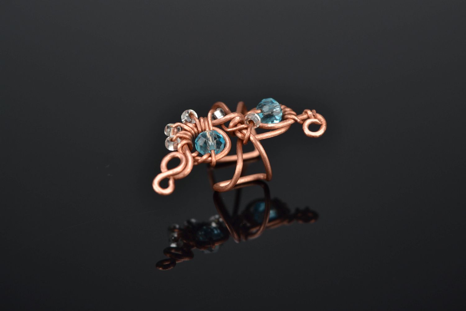 Wire wrap copper ear cuff with crystal photo 1