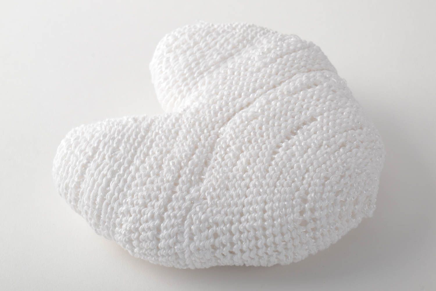 Small handmade white crochet wedding ring bearer pillow heart shaped photo 4
