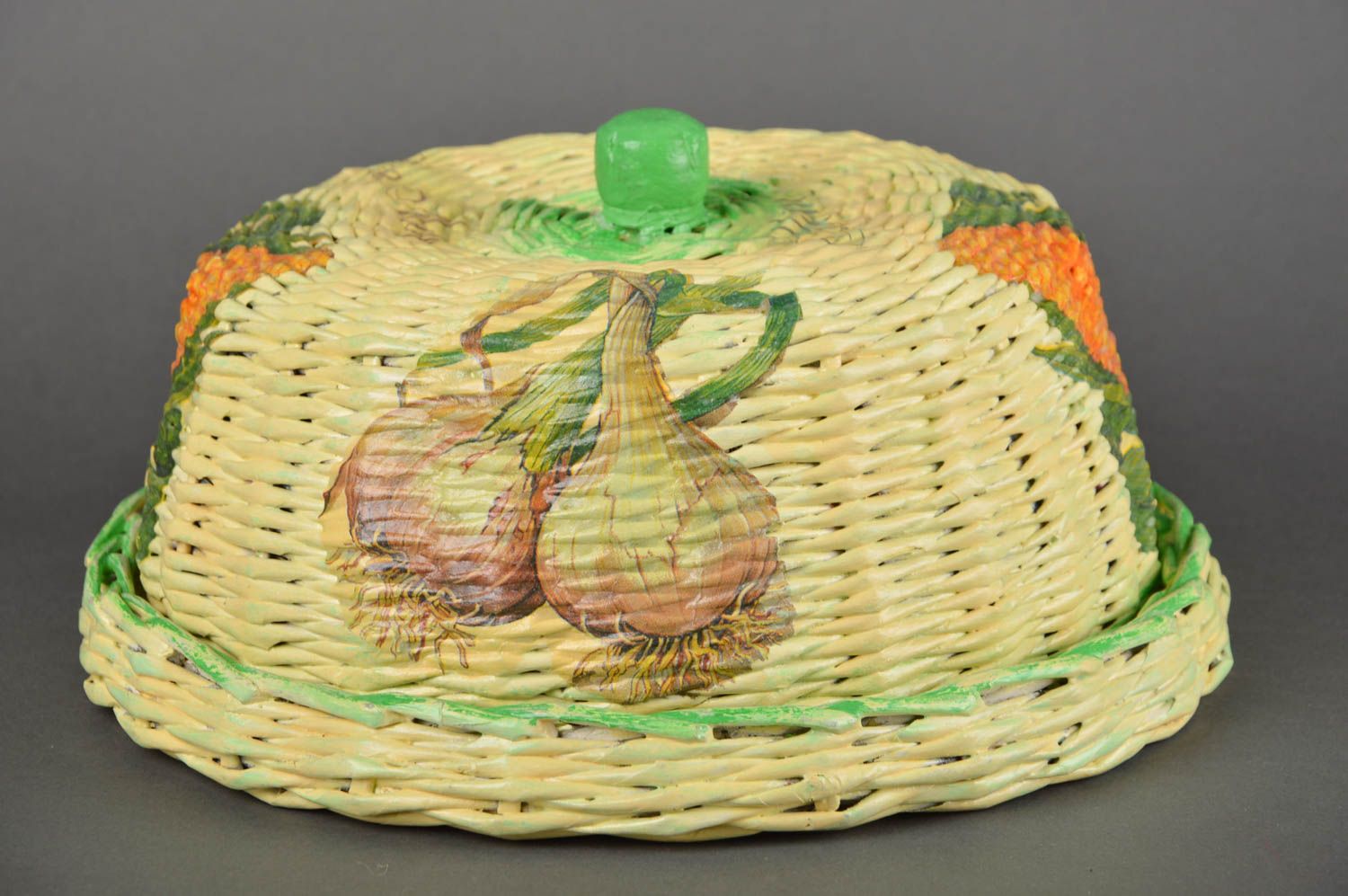 Unusual handmade woven basket woven paper breadbox newspaper craft small gifts photo 1