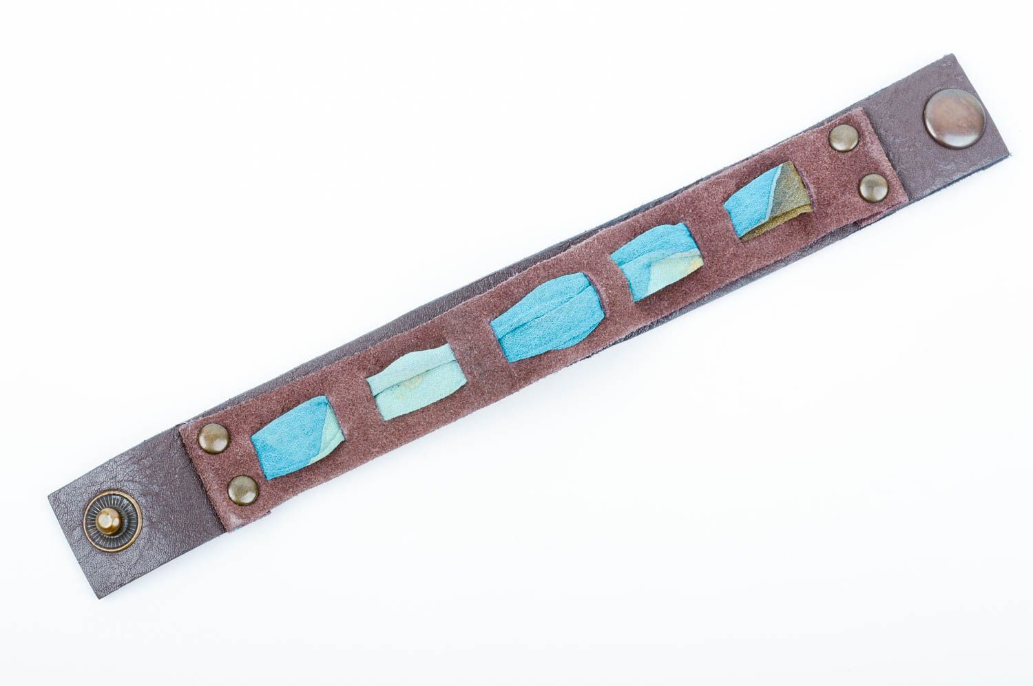 Bracelet large en cuir Bijou fait main marron-bleu design Cadeau pour femme photo 3