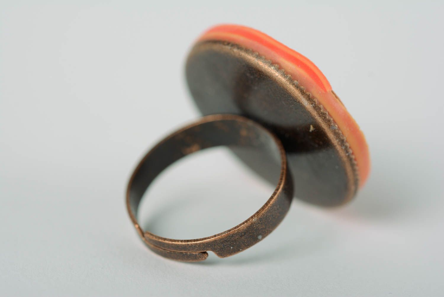 Beautiful orange handmade designer polymer clay ring for girls photo 3